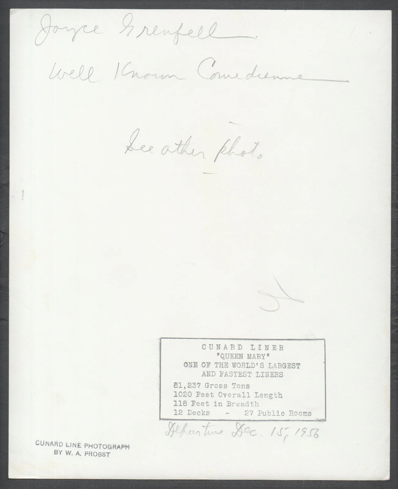 JOYCE GRENFELL 1958 W.A. Probst Cunard Line10x8 PORTRAIT #2, изображение 2
