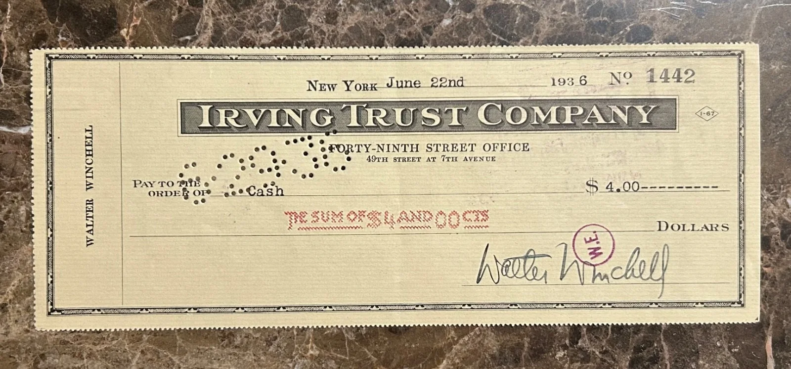 Walter Winchell — WALTER WINCHELL AUTOGRAPHED CHECK AUTO SIGNED JG COA UNTOUCHABLES MURDER INC, image 2