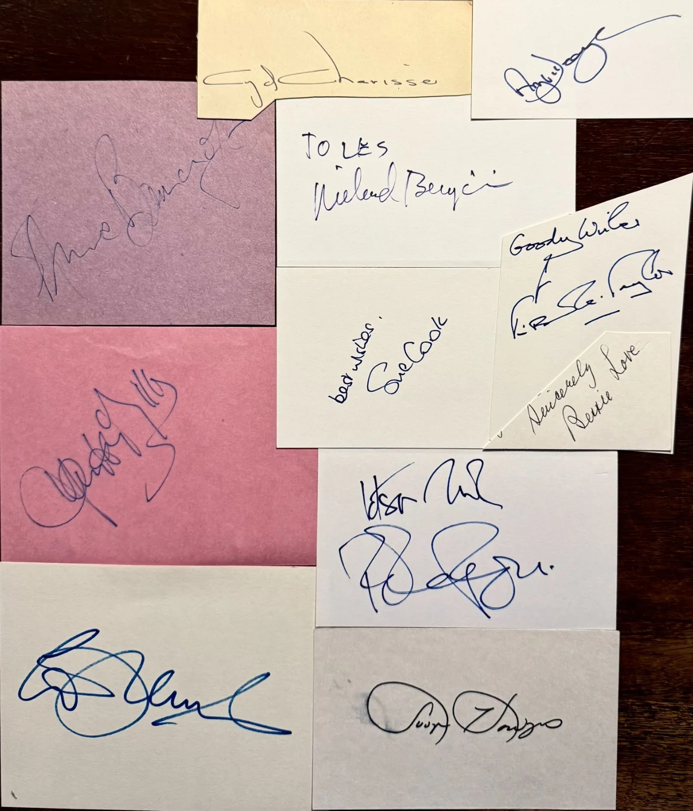 Anne Bancroft, Cyd Charisse, Bessie Love Hayley Mills, Les Dennis — AUTOGRAPH LOT 11 Anne Bancroft Bessie Love Hayley Mills Sue Cook Cyd Charisse