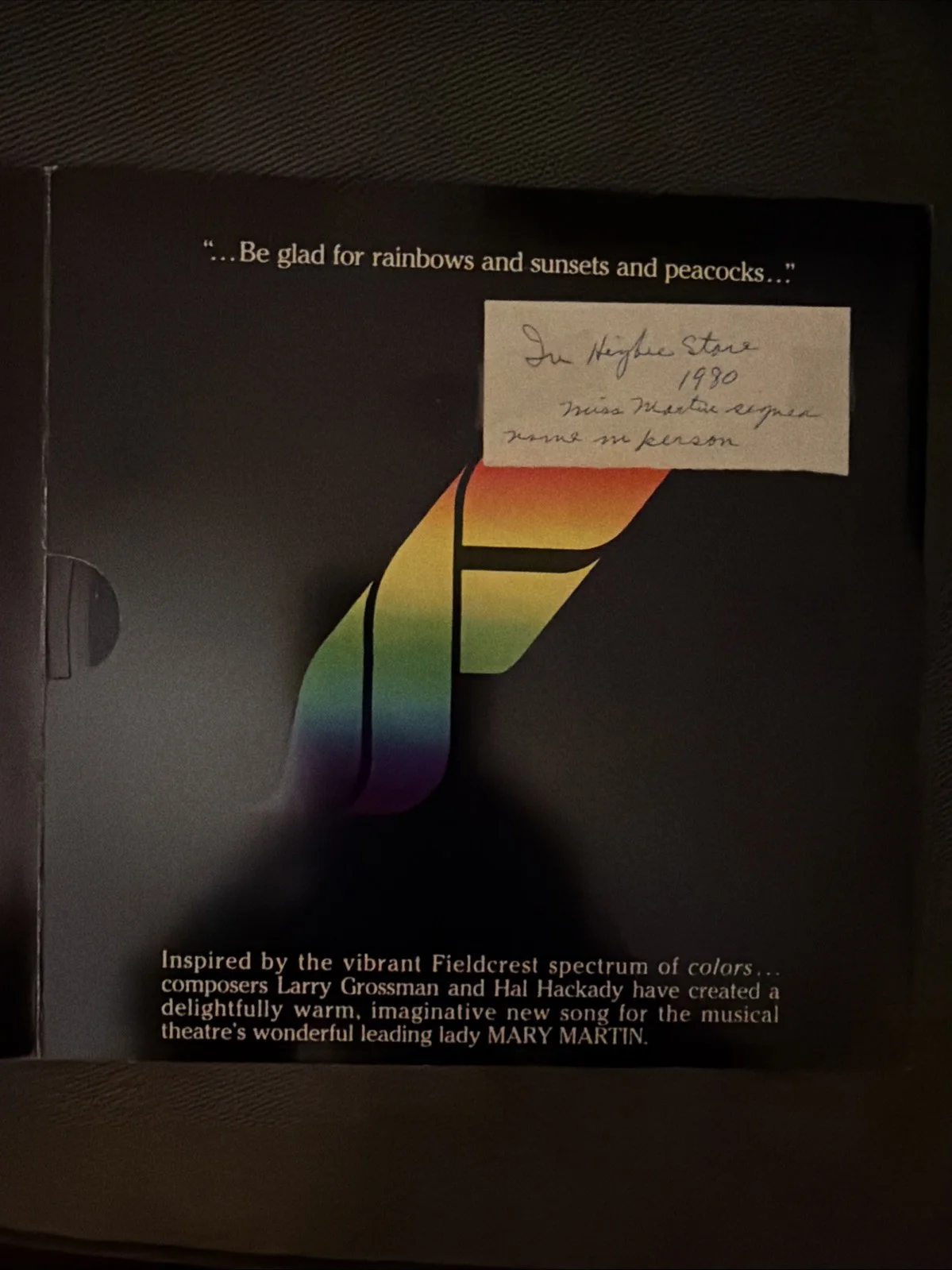 Mary Martin Rare Signed “Live in Living Color” Fieldcrest Promotional 7” Vinyl45, изображение 2