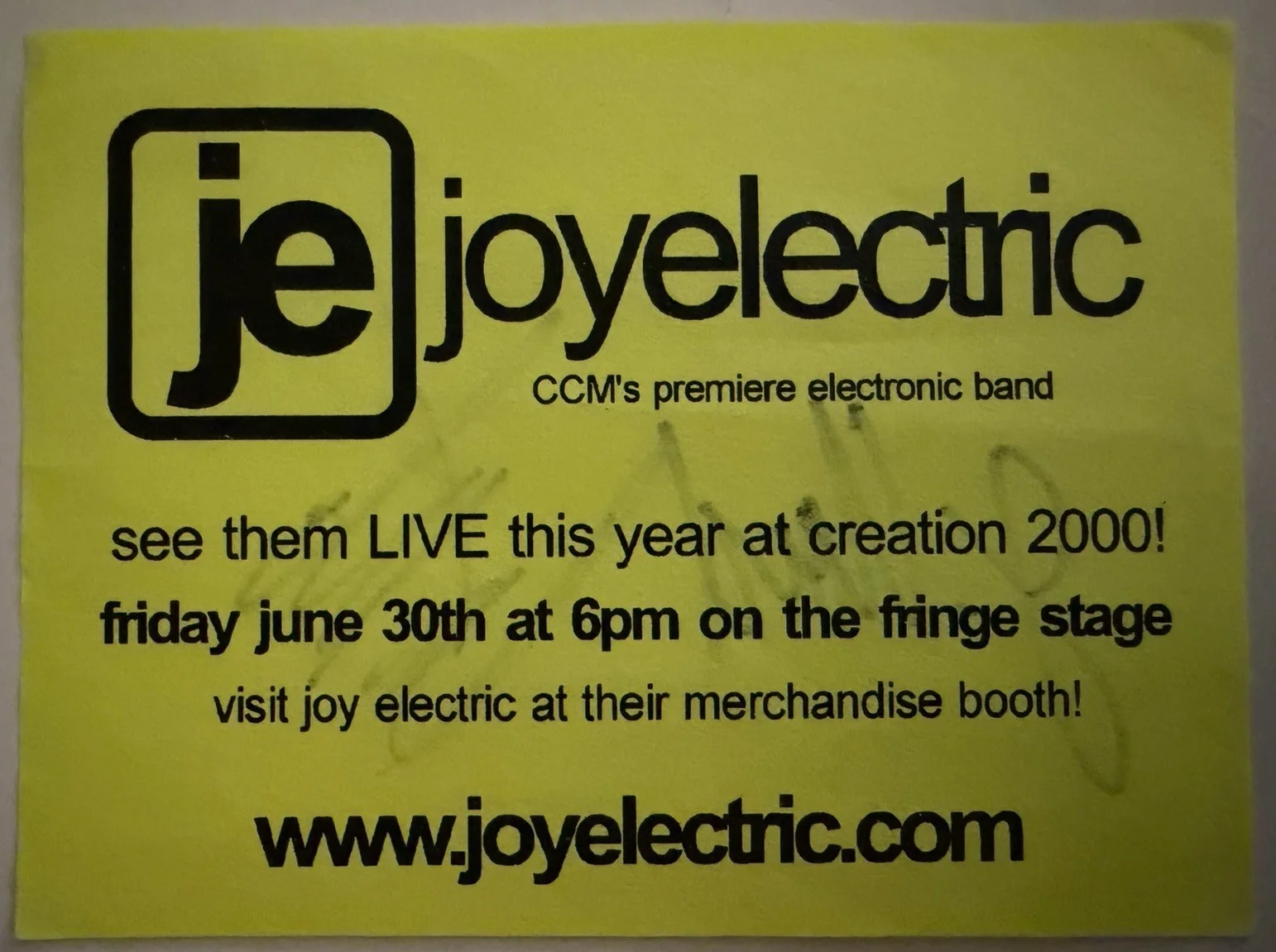 Joy Electric Band Signed Autographed 4x6” Creation 2009 Flyer Very Good, image 2