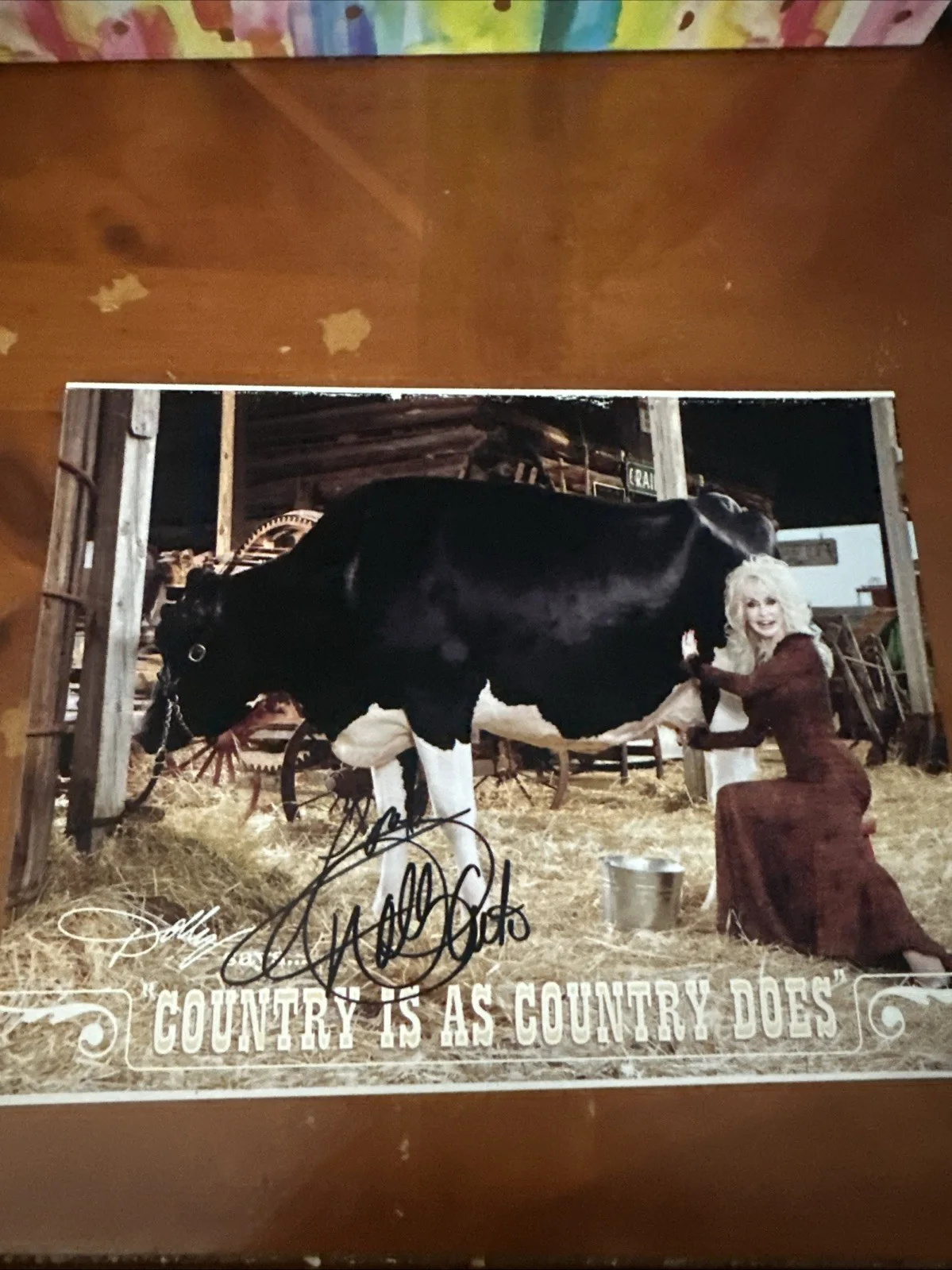 Dolly Parton Autographed Country Is As Country Does Cow Photo, изображение 4