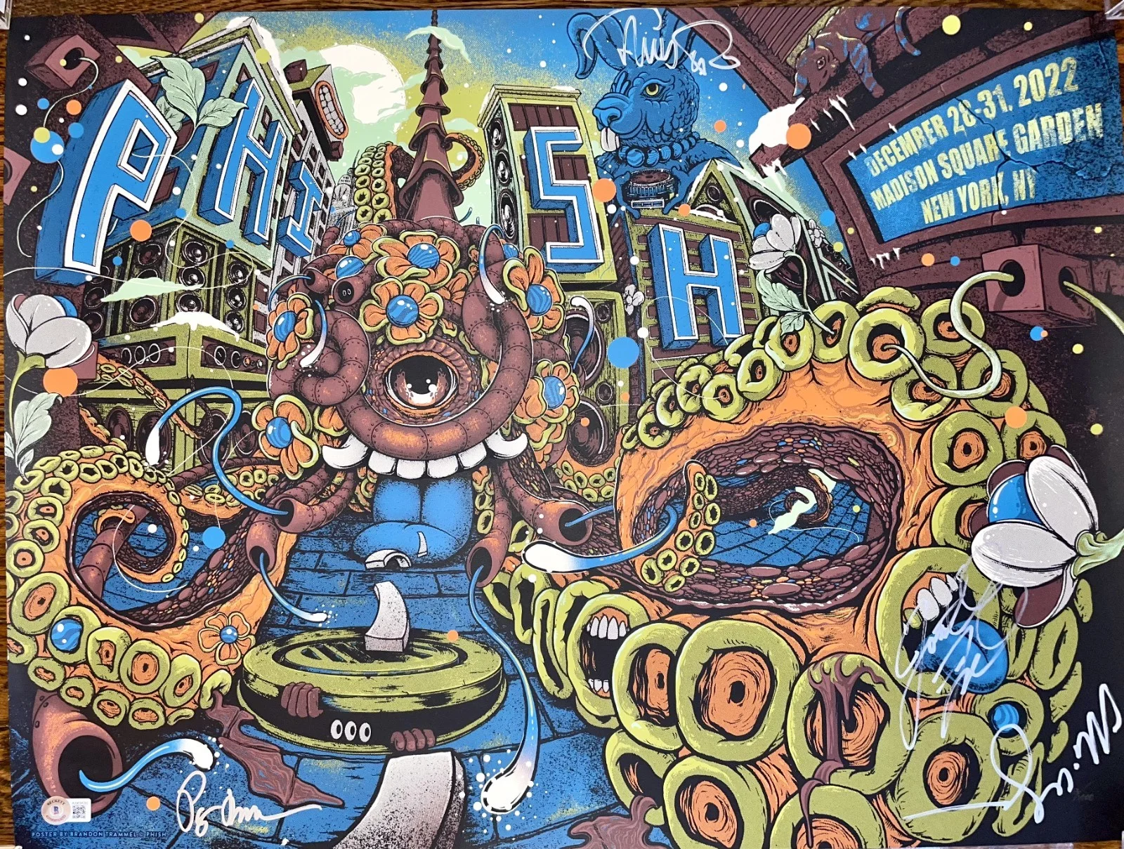 PHISH Autographed NYE 2022 NYC Poster Signed By Trey, Mike, Fish, Page -Beckett, image 2