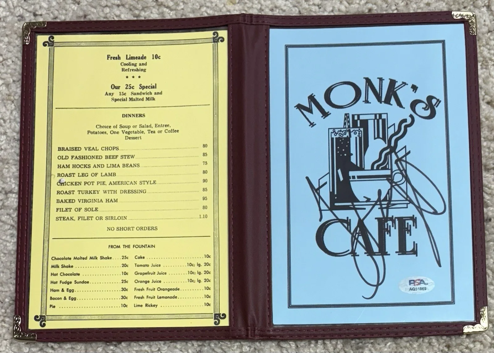 Jerry Seinfeld Signed Autograph Auto Monk’s Cafe Menu Restaurant Prop PSA/DNA, image 3