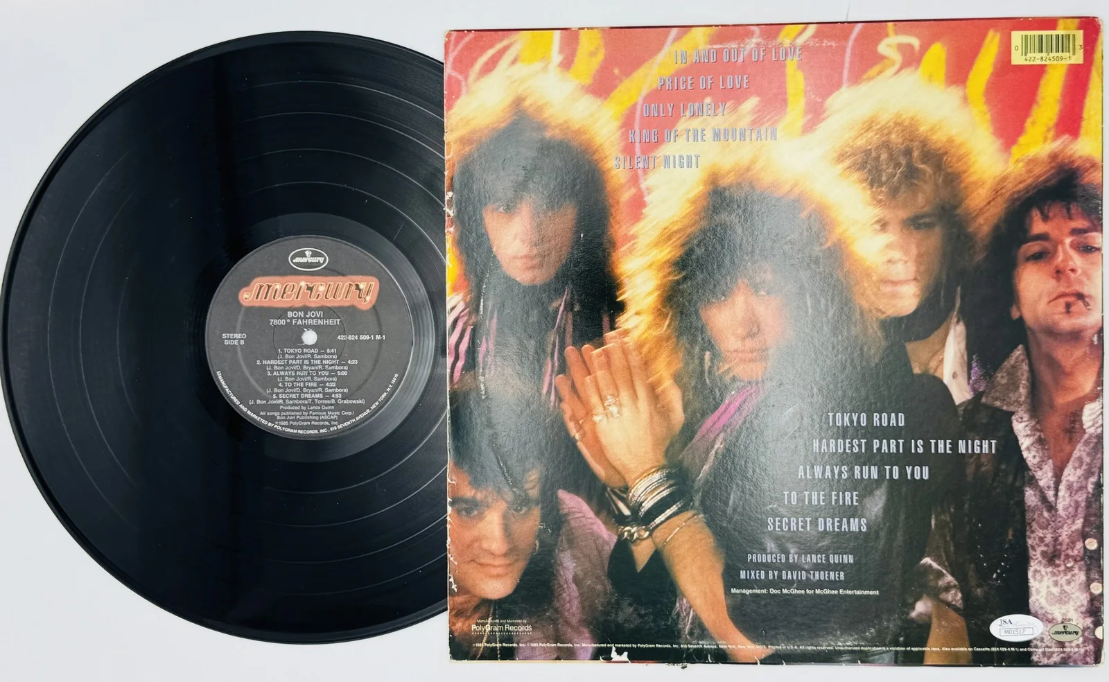 Jon Bon Jovi — Jon Bon Jovi signed 7800° Fahrenheit vinyl record album autograph JSA 517, изображение 3