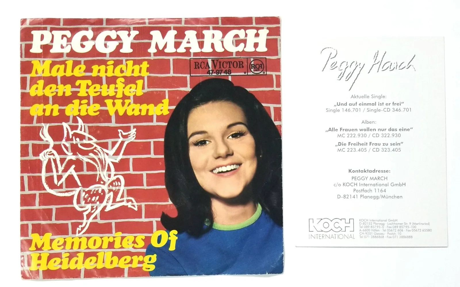 Peggy March SIGNED 7" Memories of Heidelberg Vinyl Record Sleeve + Photo COA, изображение 2