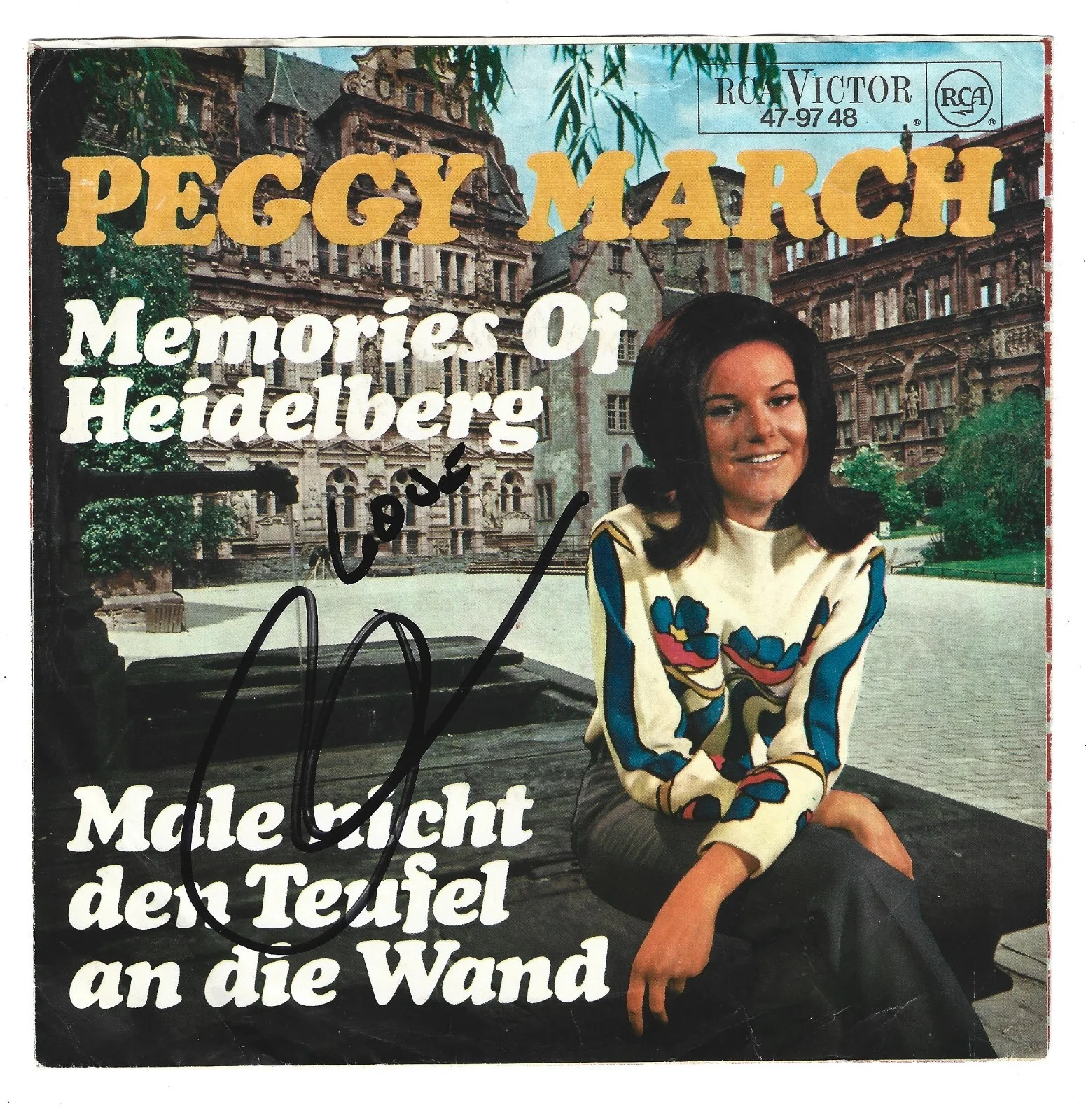 Peggy March SIGNED 7" Memories of Heidelberg Vinyl Record Sleeve + Photo COA, изображение 3