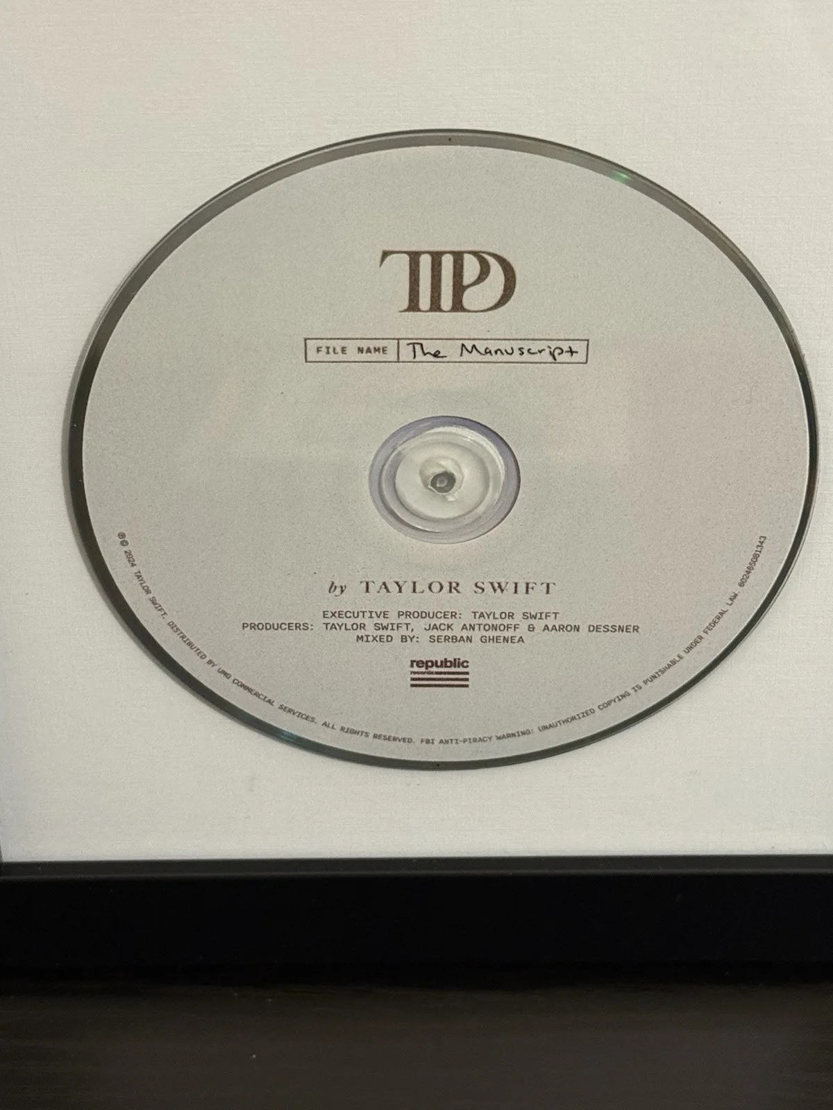 Taylor Swift Tortured Poets Department TTPD Framed CD Autographed Signed Insert, image 3