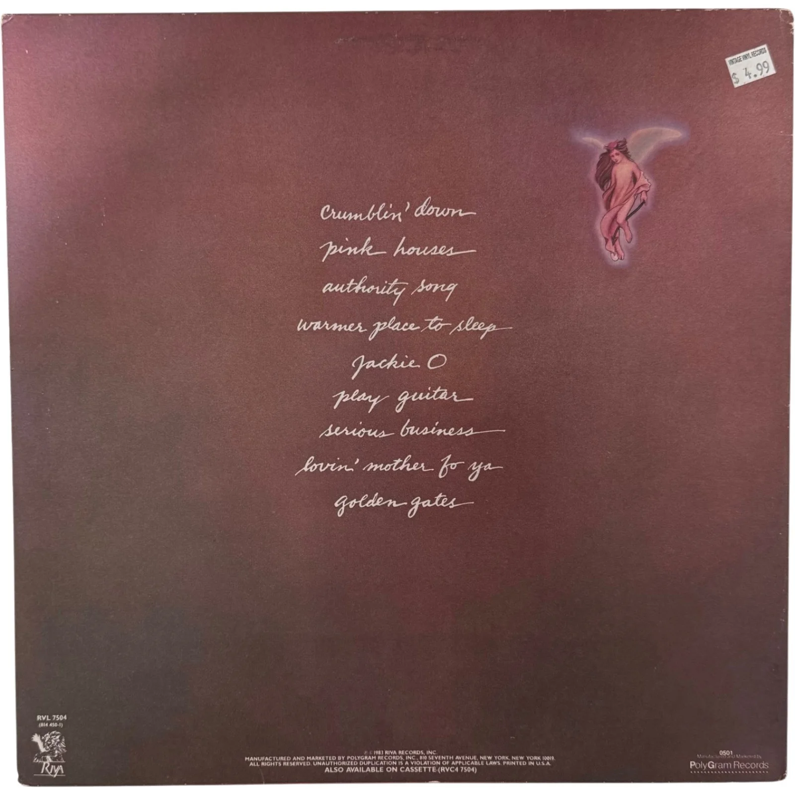 John Mellencamp Autographed 1983 Uh-Huh Vinyl Cover Sleeve Beckett 55658, изображение 4