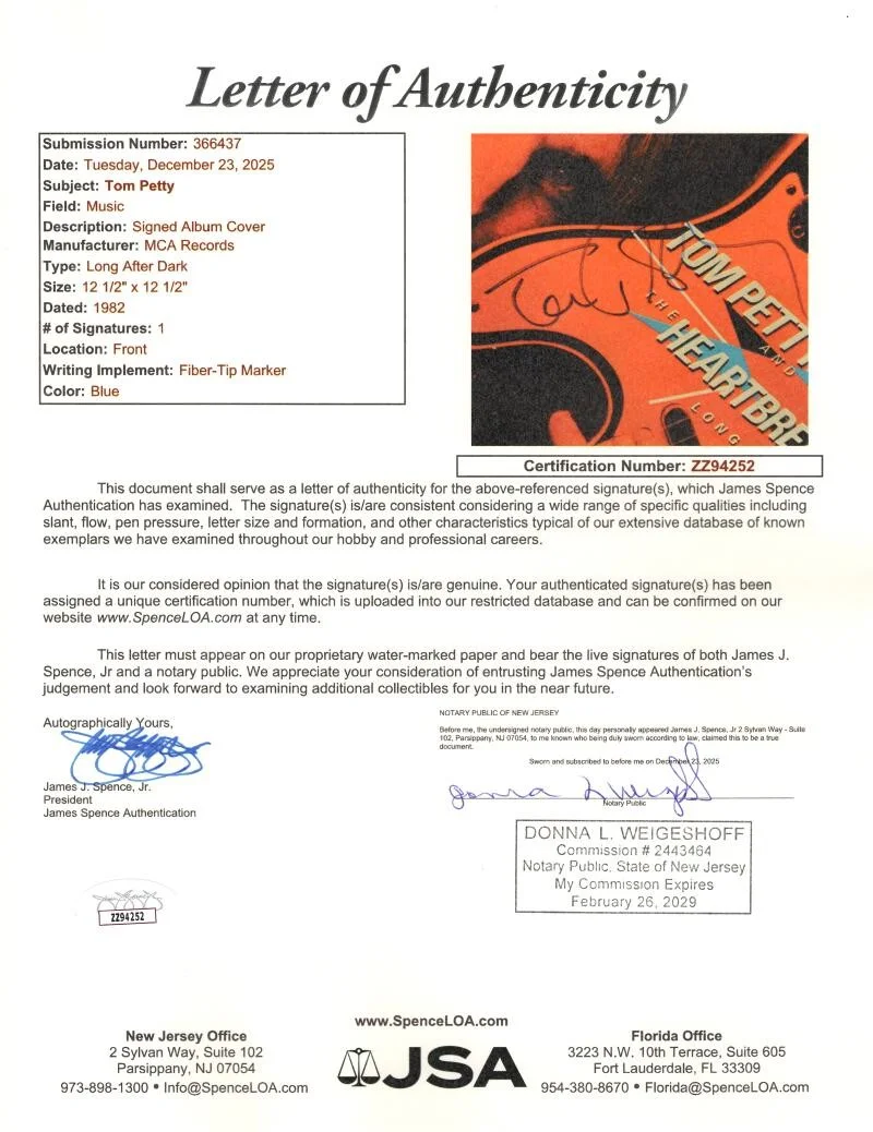Tom Petty — Tom Petty Signed Autograph Album Vinyl Record LP - Long After Dark w/ JSA COA, image 3