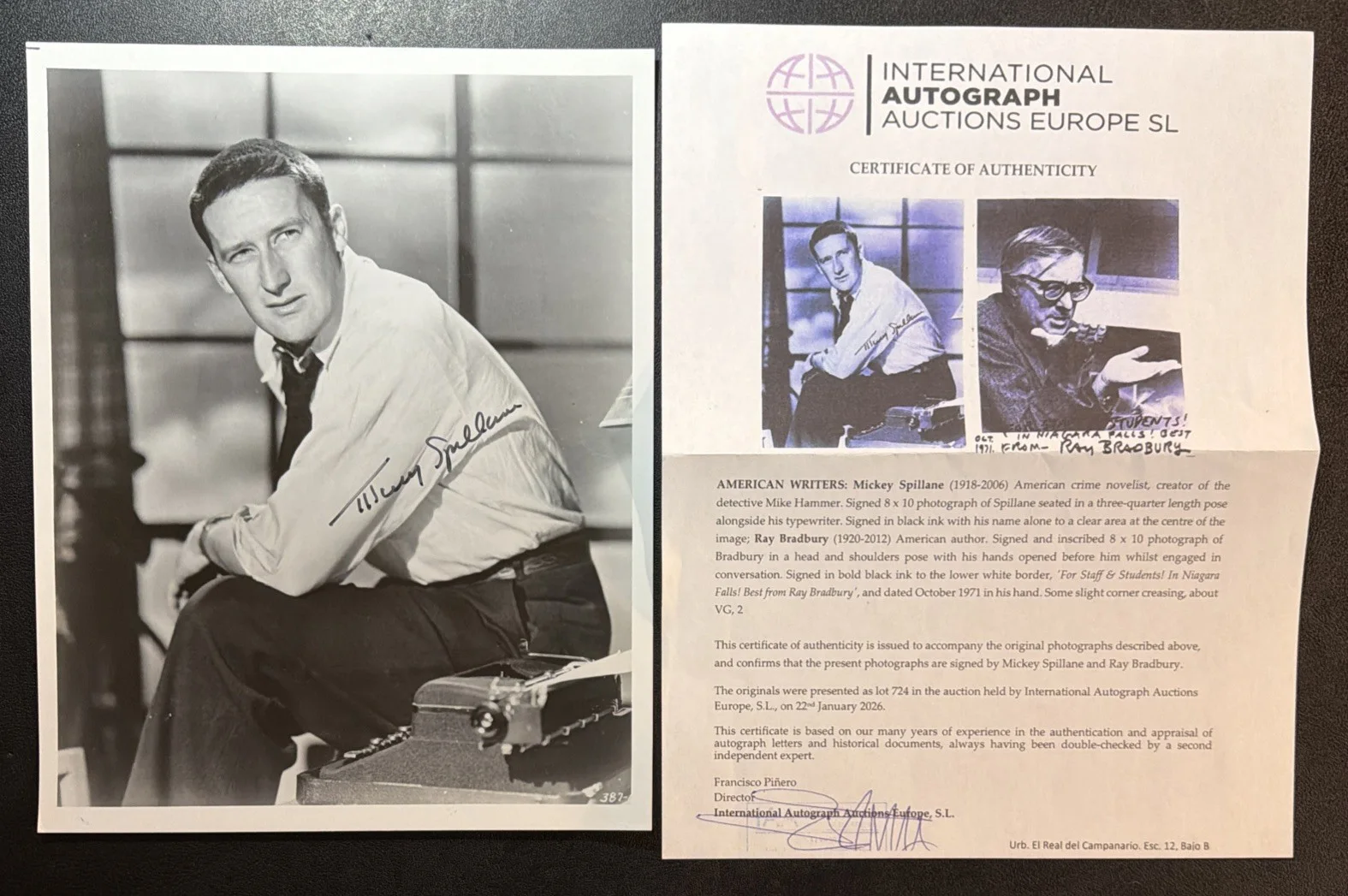 Mickey Spillane — Mickey Spillane Signed 8x10 Photo Autograph Mike Hammer Author I The Jury, image 4