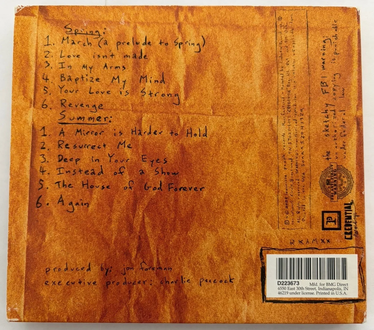 Jon Foreman Spring Summer Fall And Winter Signed Autographed CD 2008 Switchfoot, image 3