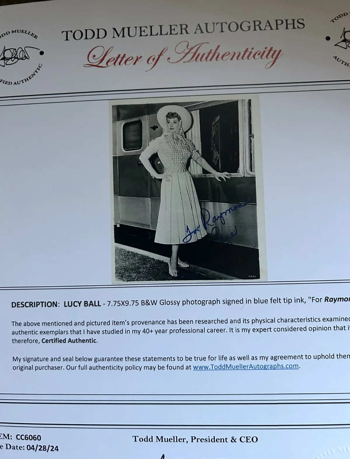 Lucille Ball Signed Photo Autograph “Love Lucy” Inscribed Vintage COA, изображение 4