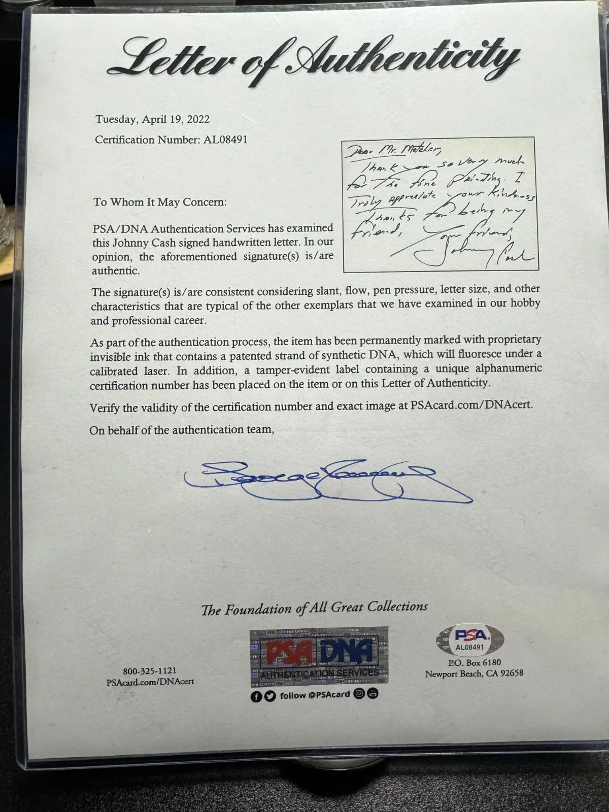 JOHNNY CASH SIGNED THANK YOU NOTE/CARD! PSA AUTHENTICATED SIGNATURE/AUTO!, image 4