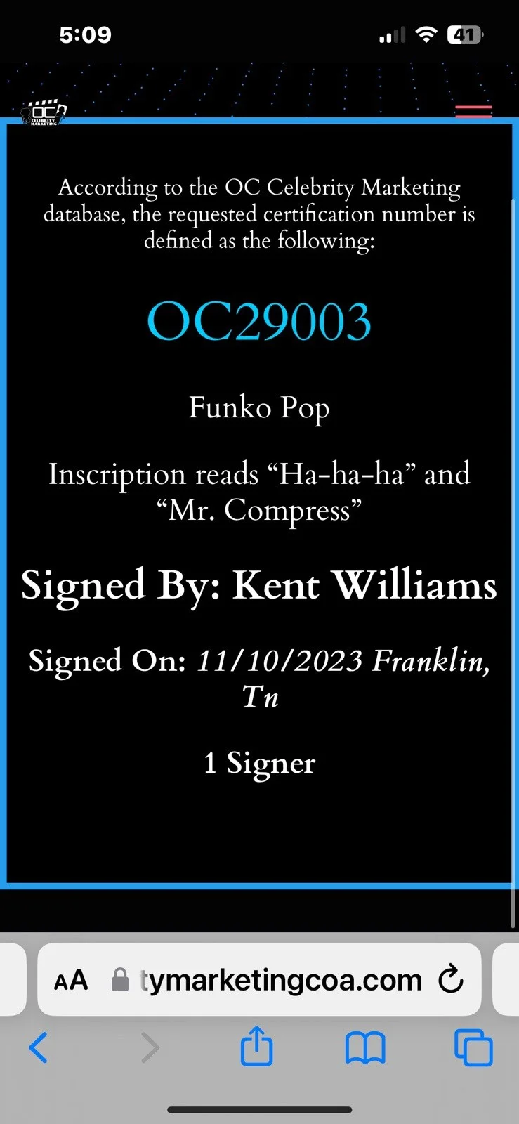 Kent Williams — Kent Williams Signed Funko Pop #1249 “Mr. Compress” My Hero Academia OCCM Cert, изображение 5