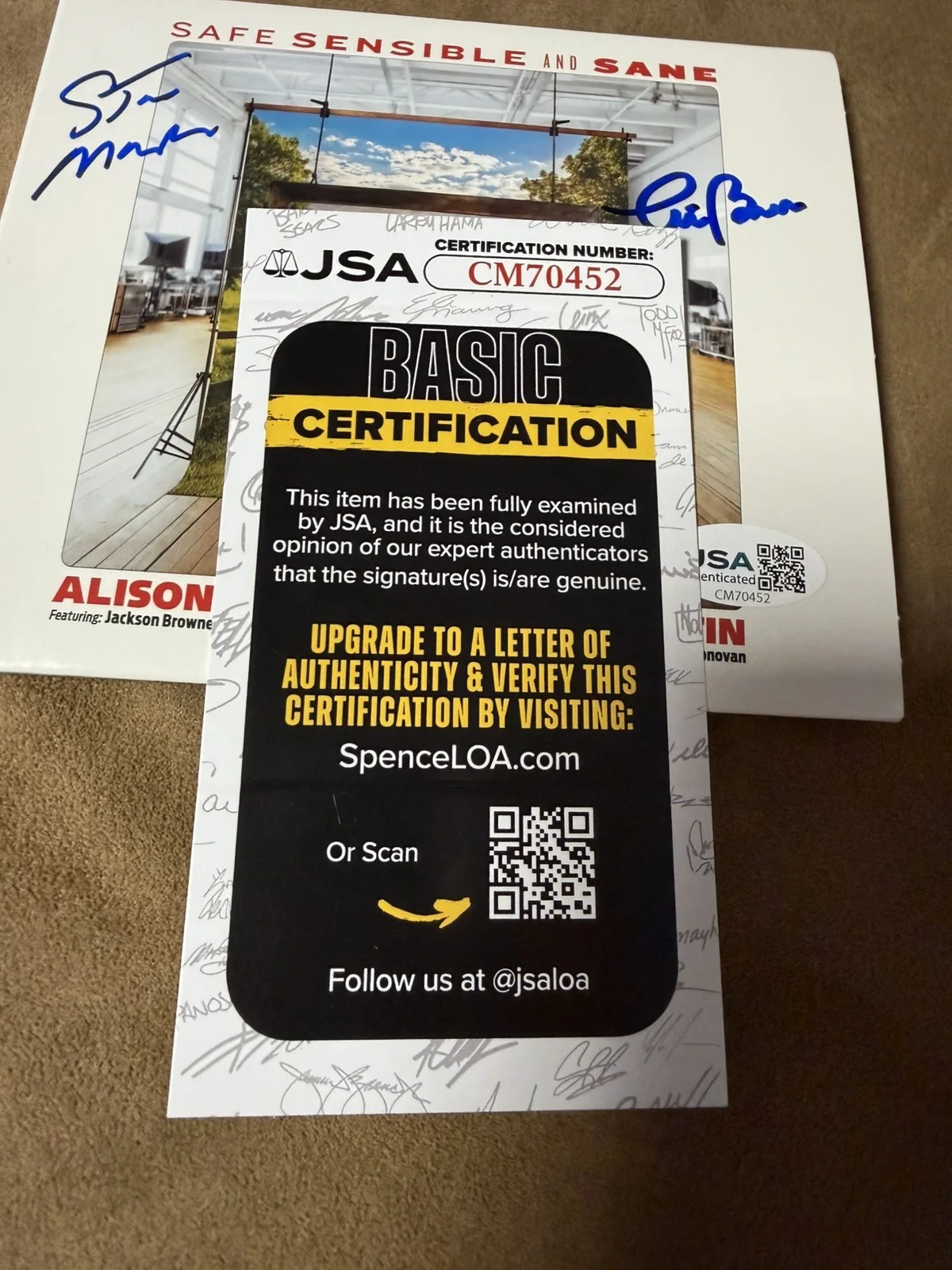 Steve Martin & Alison Brown Signed "Safe Sensible & Sound" CD Cover with JSA COA, изображение 3
