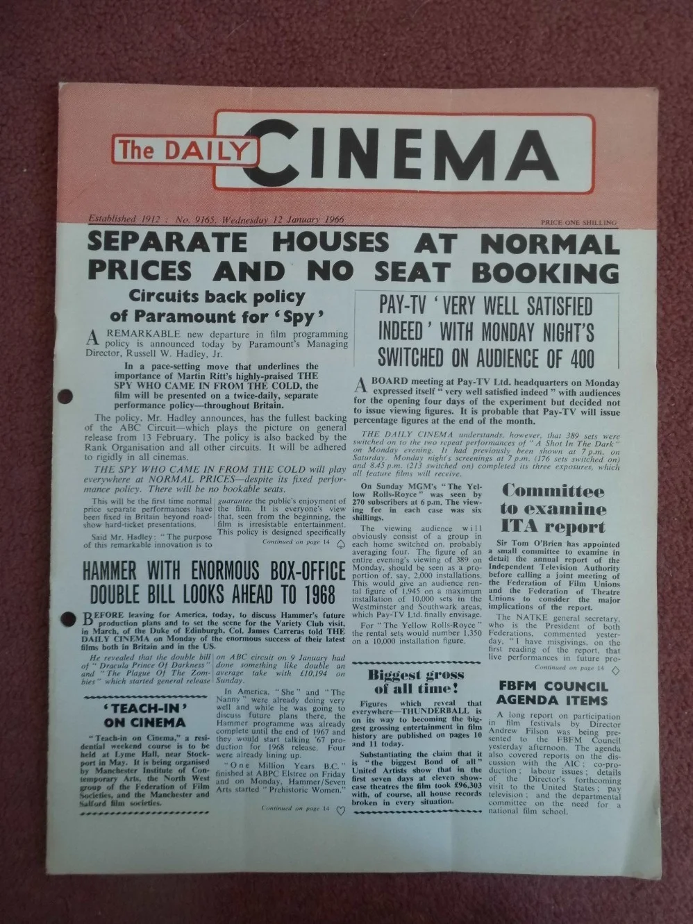 JAMES BOND, THUNDERBALL in UK trade mag DAILY CINEMA (1966), изображение 4
