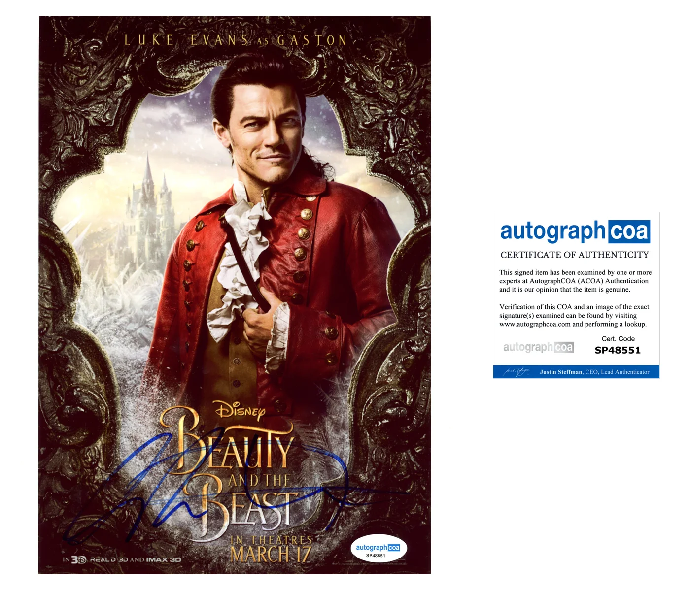 Luke Evans — Luke Evans Signed Autographed Beauty And The Beast Gaston 8x10 Photo ACOA