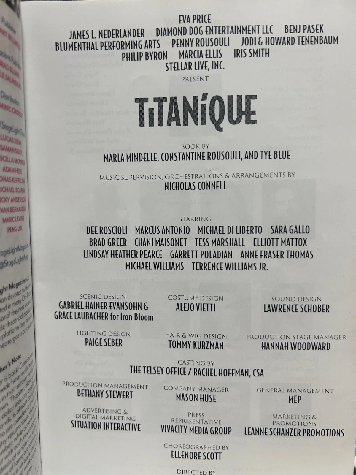 cast — TITANIQUE SIGNED NEW YORK CITY PLAYBILL Stage light Cast SIGNED Off Broadway, изображение 2