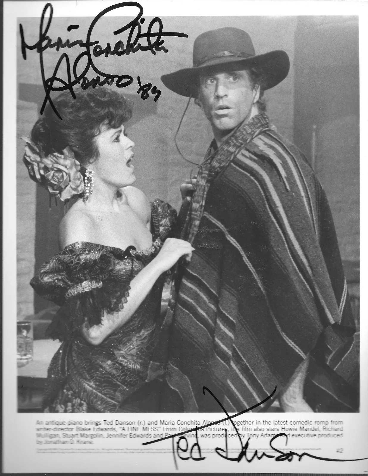 Ted Danson & Maria Conchita Alonso — A FINE MESS TED DANSON & MARIA CONCHITA ALONSO SIGNED AUTOGRAPHED PHOTO