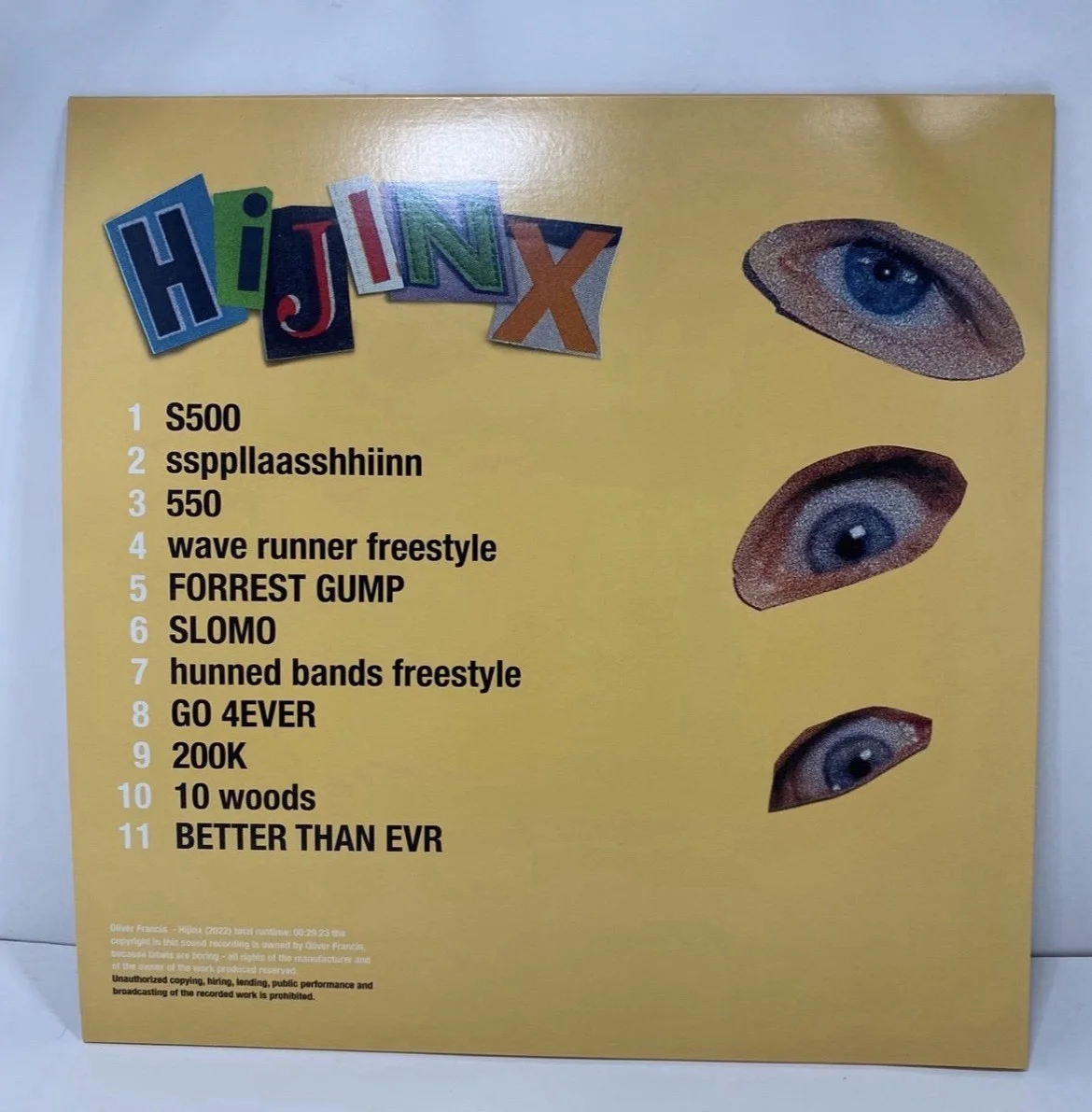 SIGNED Oliver Francis HIJINX Vinyl RARE Autograph Record Mint Htf, image 3