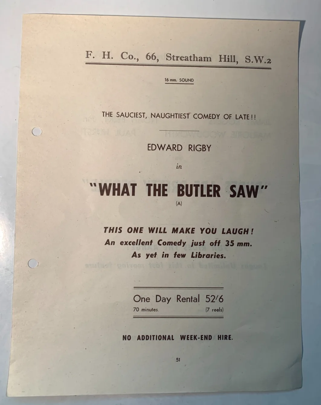 1950s Rare Original British Cinema Rental Flyer - Jimmy Rogers, Edward Rigby, изображение 2