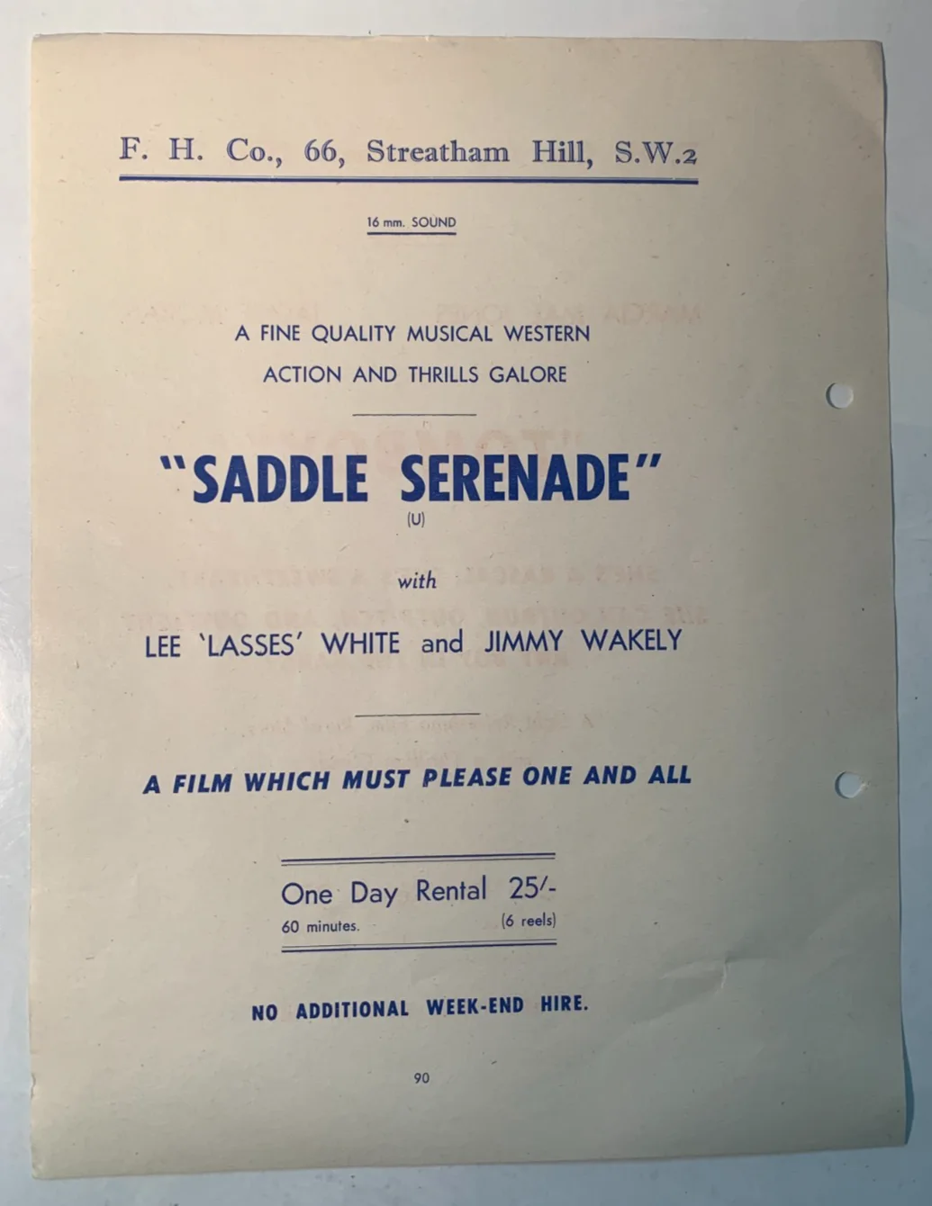 1950s Rare Original British Cinema Rental Flyer - Saddle Serenade, Tomboy, image 2