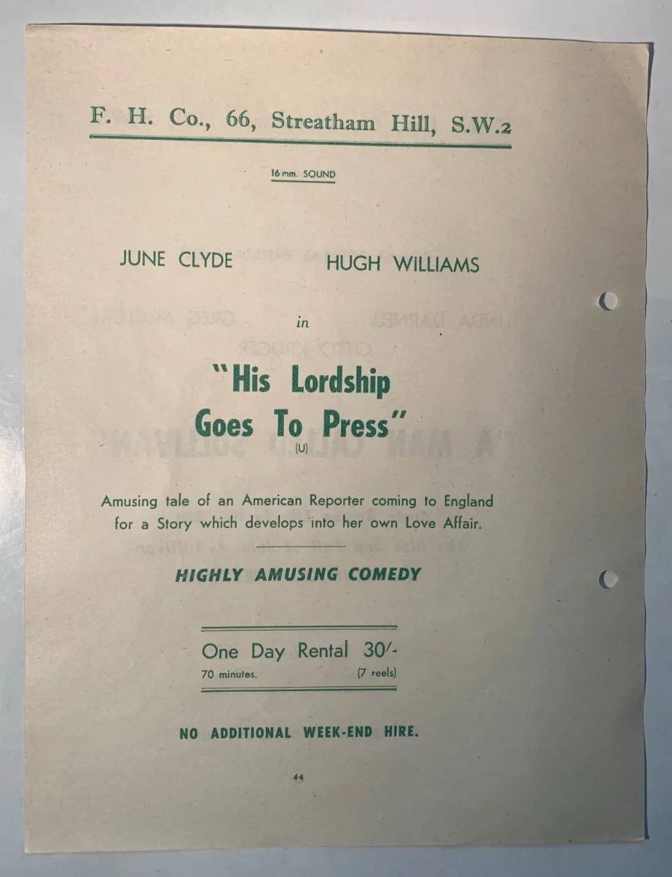 1940s-50s Rare Original British Cinema Rental Flyer - A Man Called Sullivan, image 2