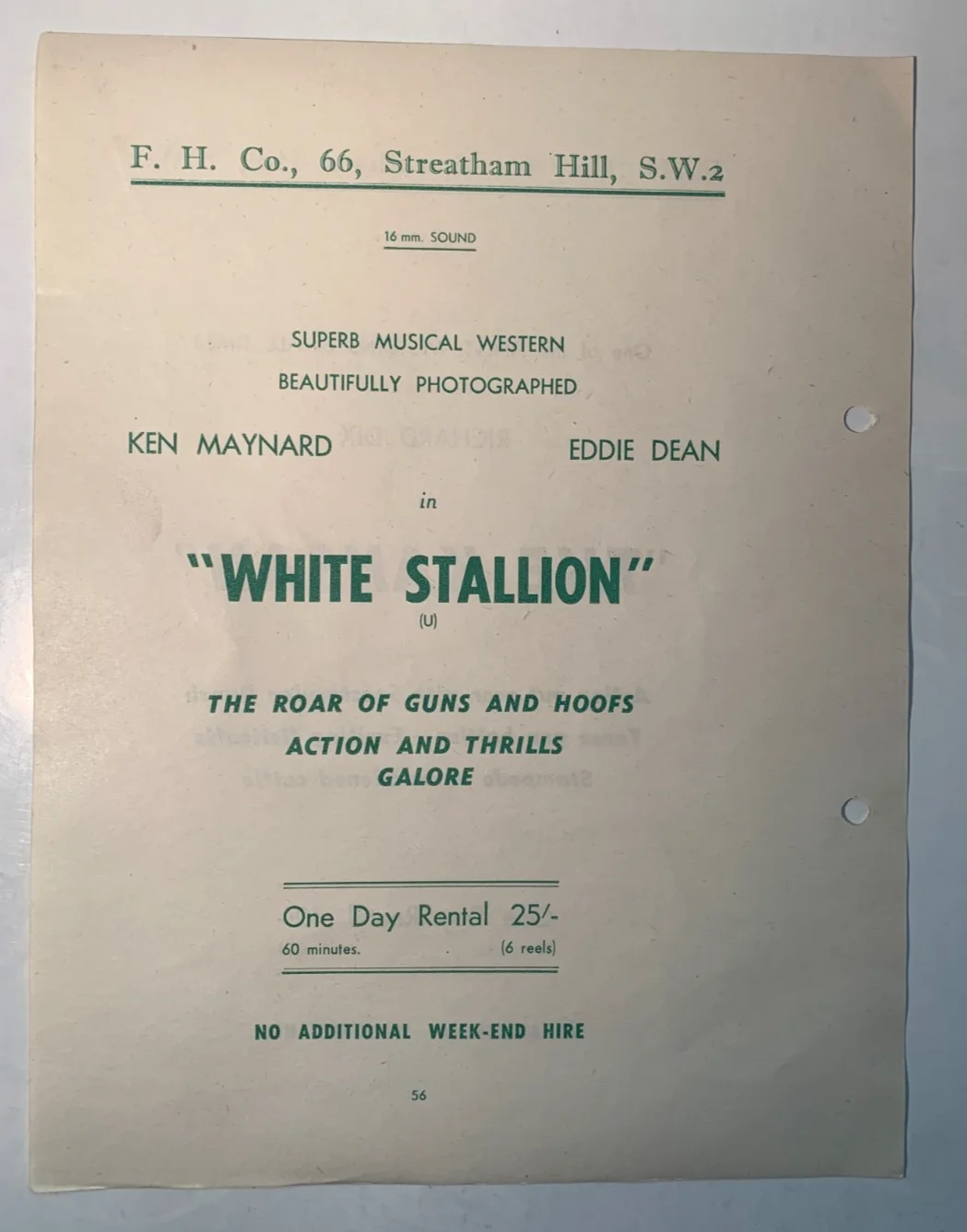 1940s-50s Rare Original British Cinema Rental Flyer - The Kansan, White Stallion, изображение 2
