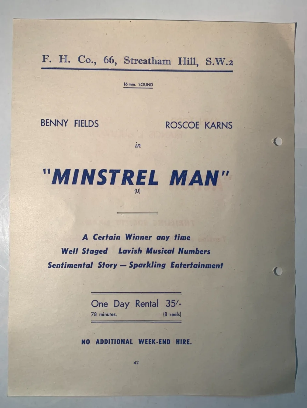1940s-50s Rare Original British Cinema Rental Flyer -Roscoe Karns, Ann Todd, изображение 2