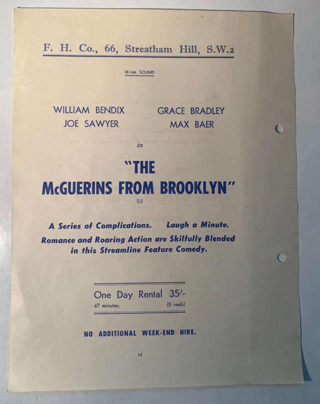 1950s Rare Original British Cinema Rental Flyer: The Glass Mountain, Bendix, image 2