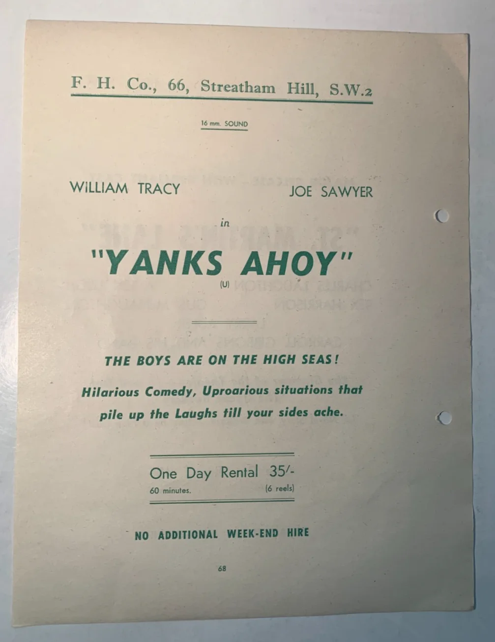 1950s Rare Original British Cinema Rental Flyer - Charles Laughton, Rex Harrison, image 2