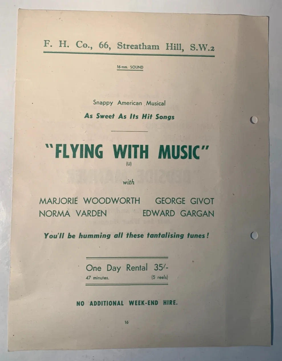 1950s Rare Original British Cinema Rental Flyer: Bedside Manner; Flying w/ Music, image 2