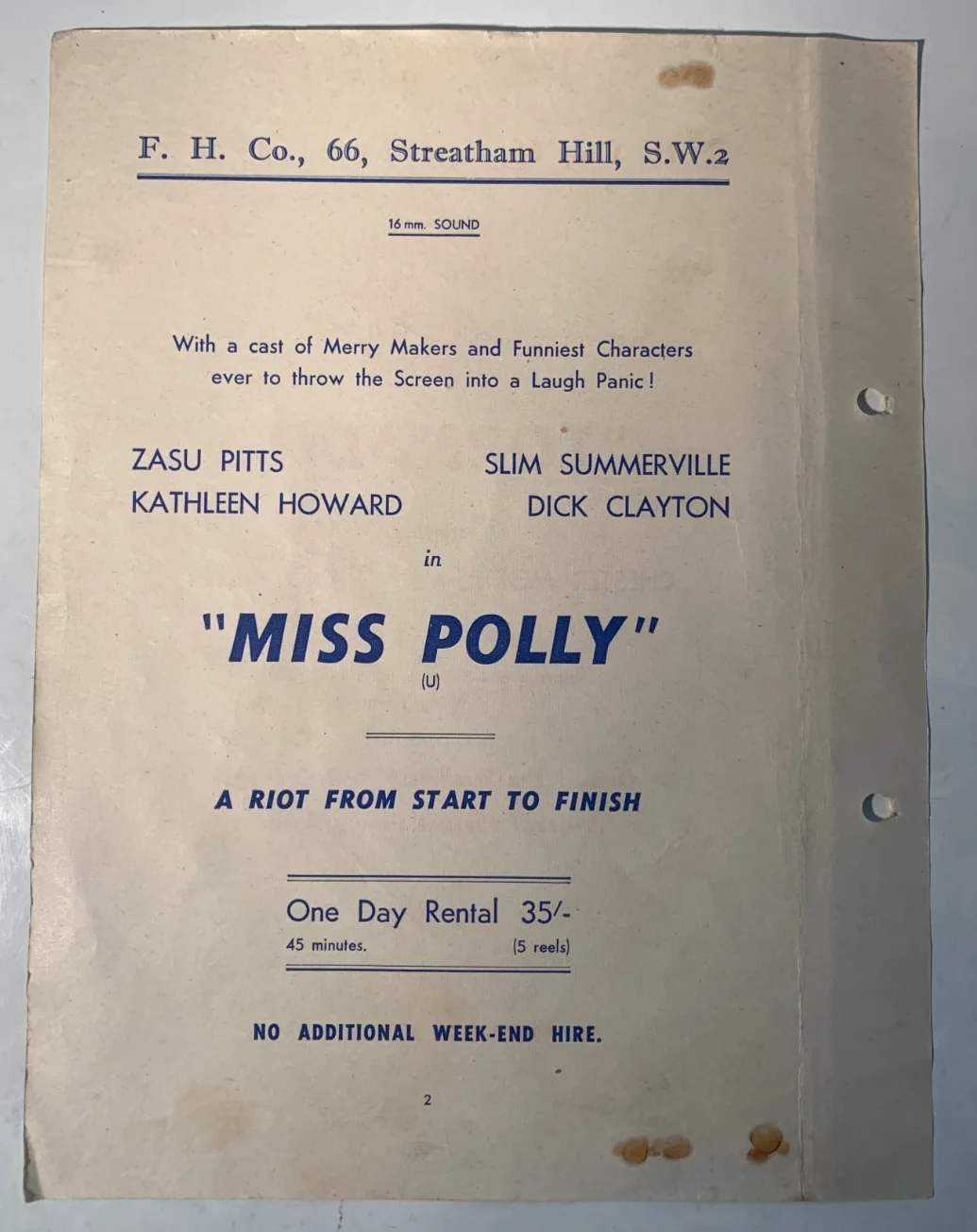 1950s Original British Cinema Rental Flyer: Tornado; Miss Polly - Chester Morris, изображение 2