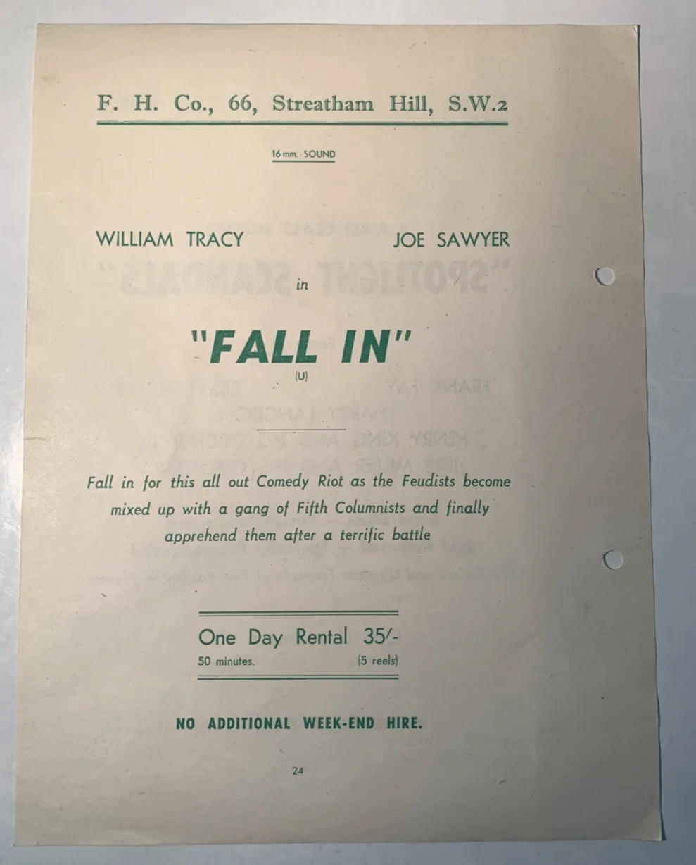 1950s Rare Original British Cinema Rental Flyer: Fall In and Spotlight Scandals, image 2