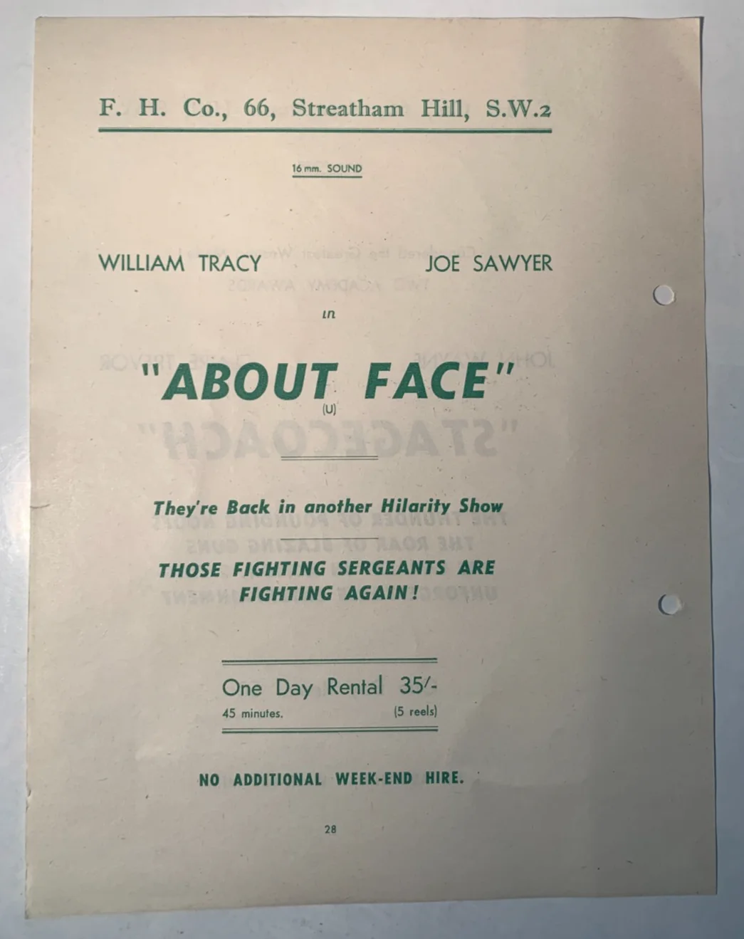 1950s Rare Original British Cinema Rental Flyer John Wayne, Stagecoach, image 2