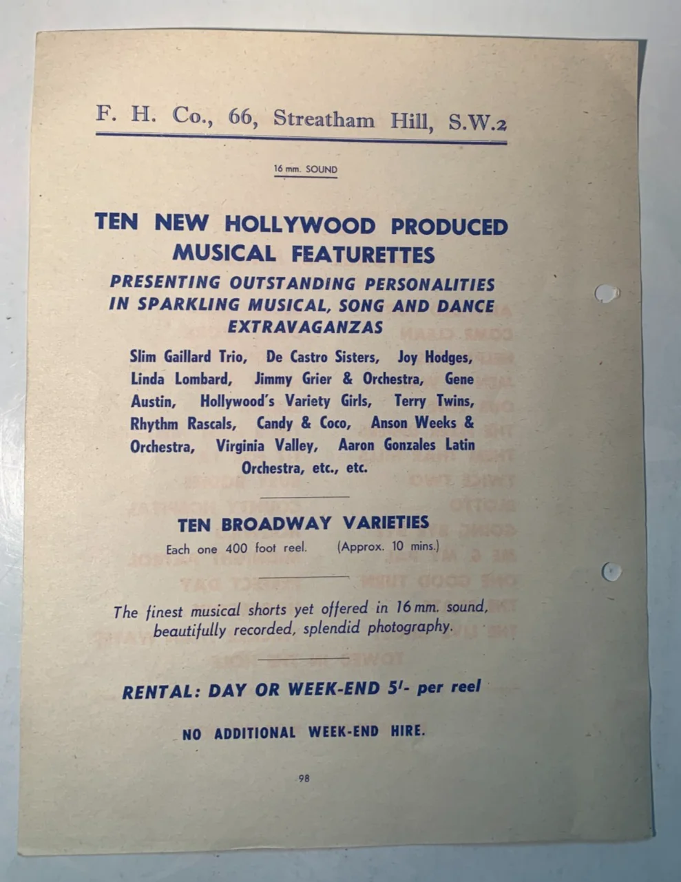 1950s Original British Cinema Rental Flyer: Laurel & Hardy & Hollywood Music, изображение 2