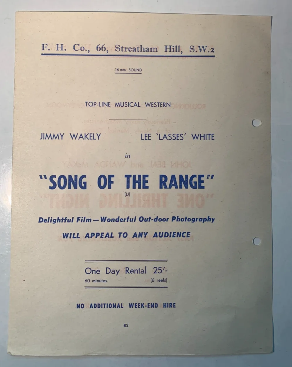 1950s Rare Original British Cinema Rental Flyer - Jimmy Wakely, Wanda McKay, изображение 2