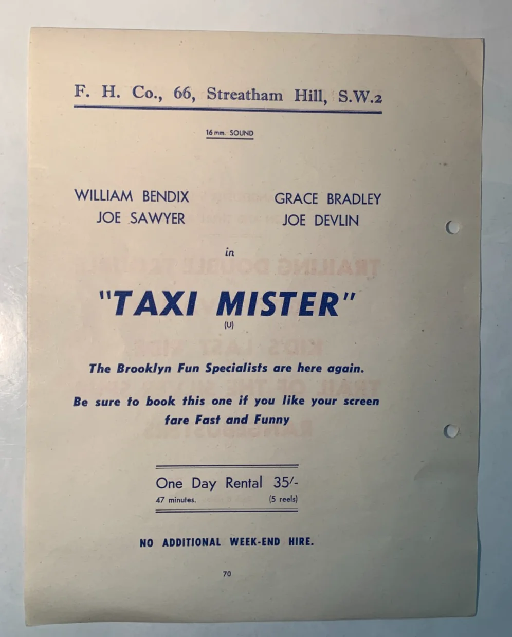 1950s Rare Original British Cinema Rental Flyer - Rangebuster Westerns - Taxi Mr, изображение 2