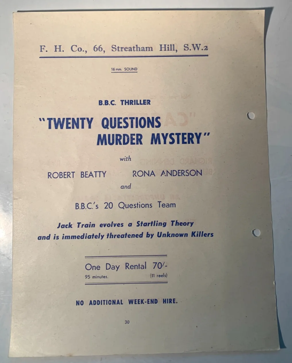 1950s Rare Original British Cinema Rental Flyer Buster Crabbe, 20 Questions BBC, изображение 2