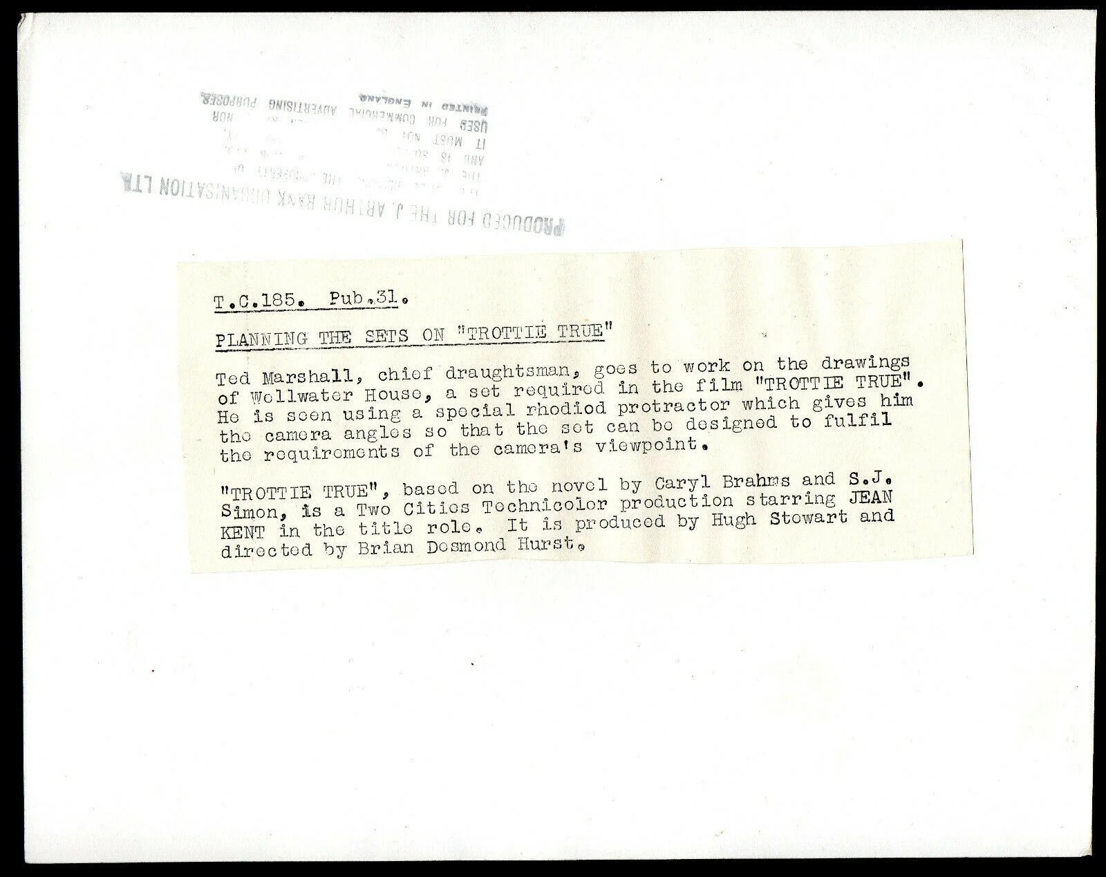 TROTTIE TRUE 1949 Ted Marshall PORTRAIT #TC185-PUB31, image 2