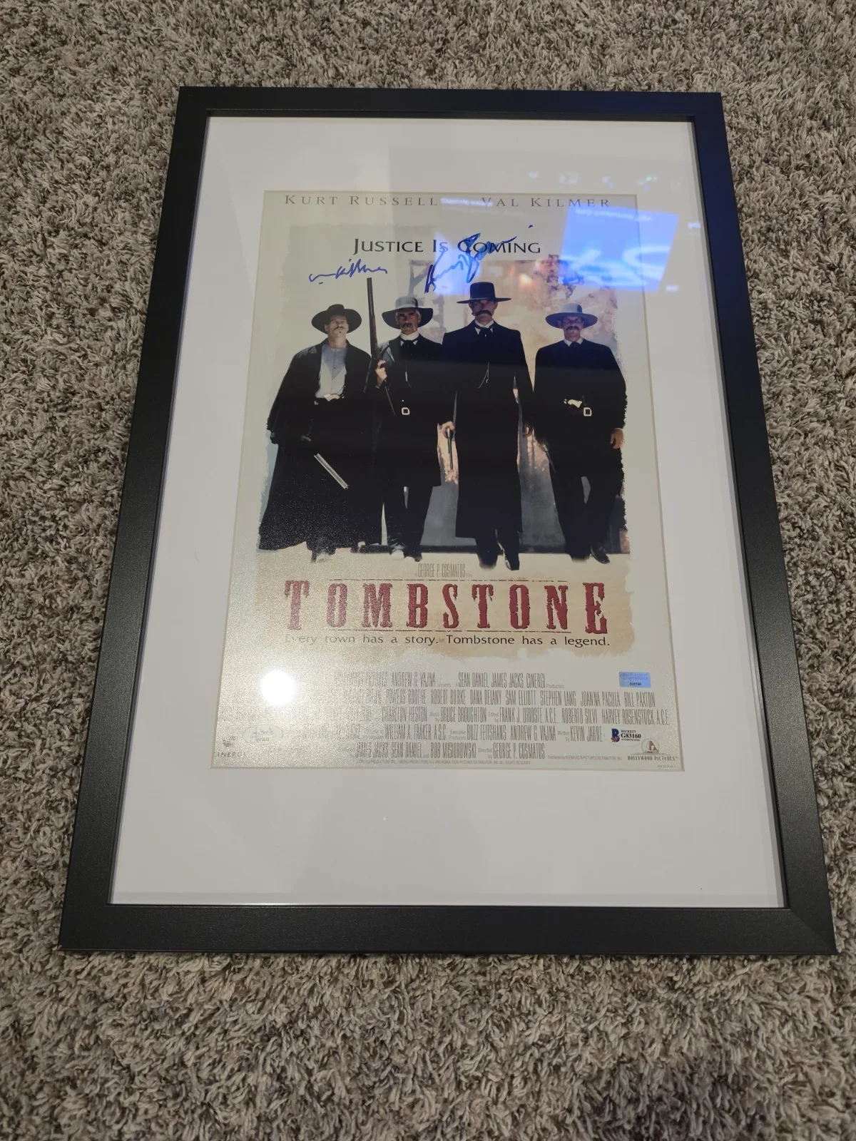 Kurt Russell Val Kilmer Dual Signed Tombstone 12x18 Poster (JSA & BAS) Framed, изображение 2
