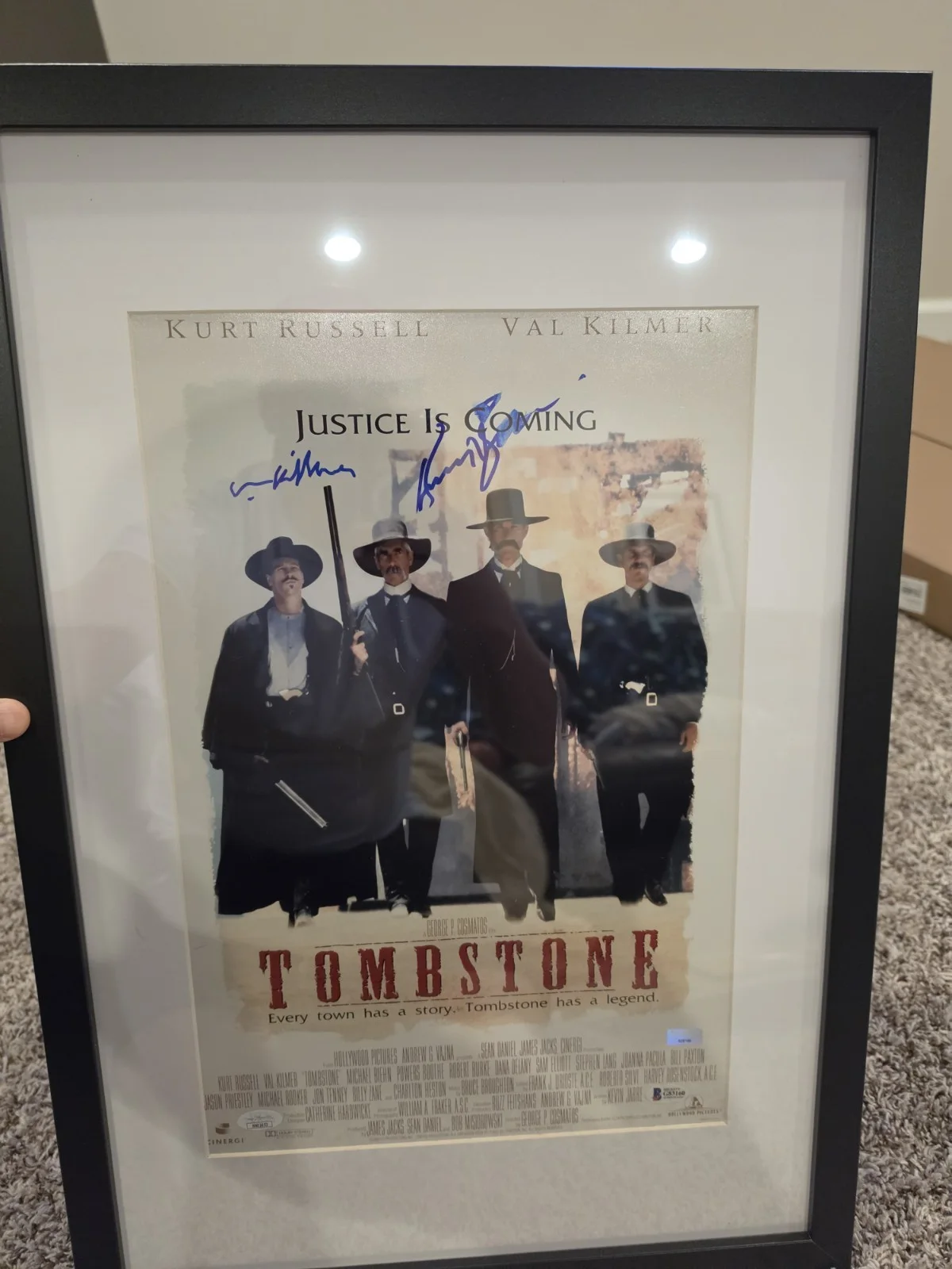 Kurt Russell Val Kilmer Dual Signed Tombstone 12x18 Poster (JSA & BAS) Framed, изображение 3