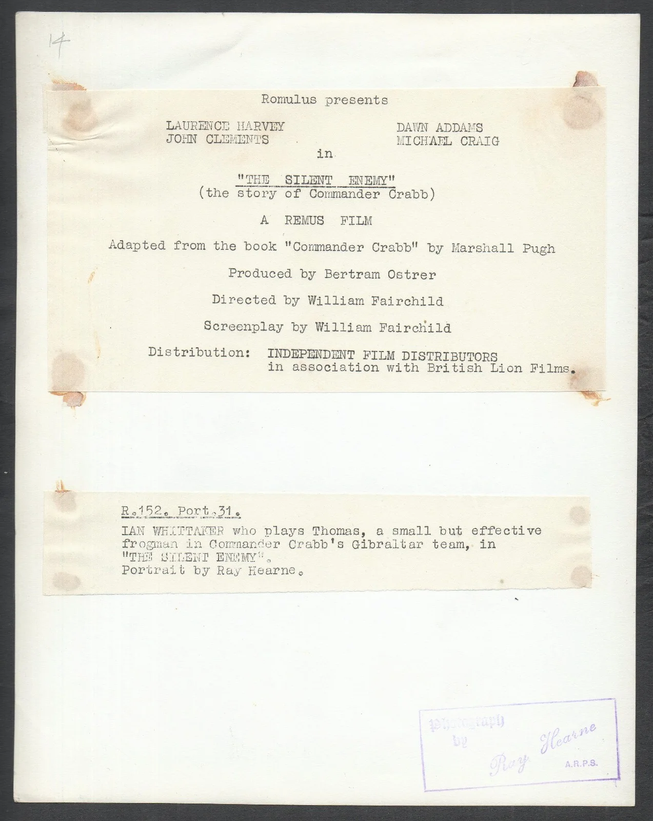 SILENT ENEMY 1958 Ian Whittaker RAY HEARNE 10x8 PORTRAIT #31, image 2