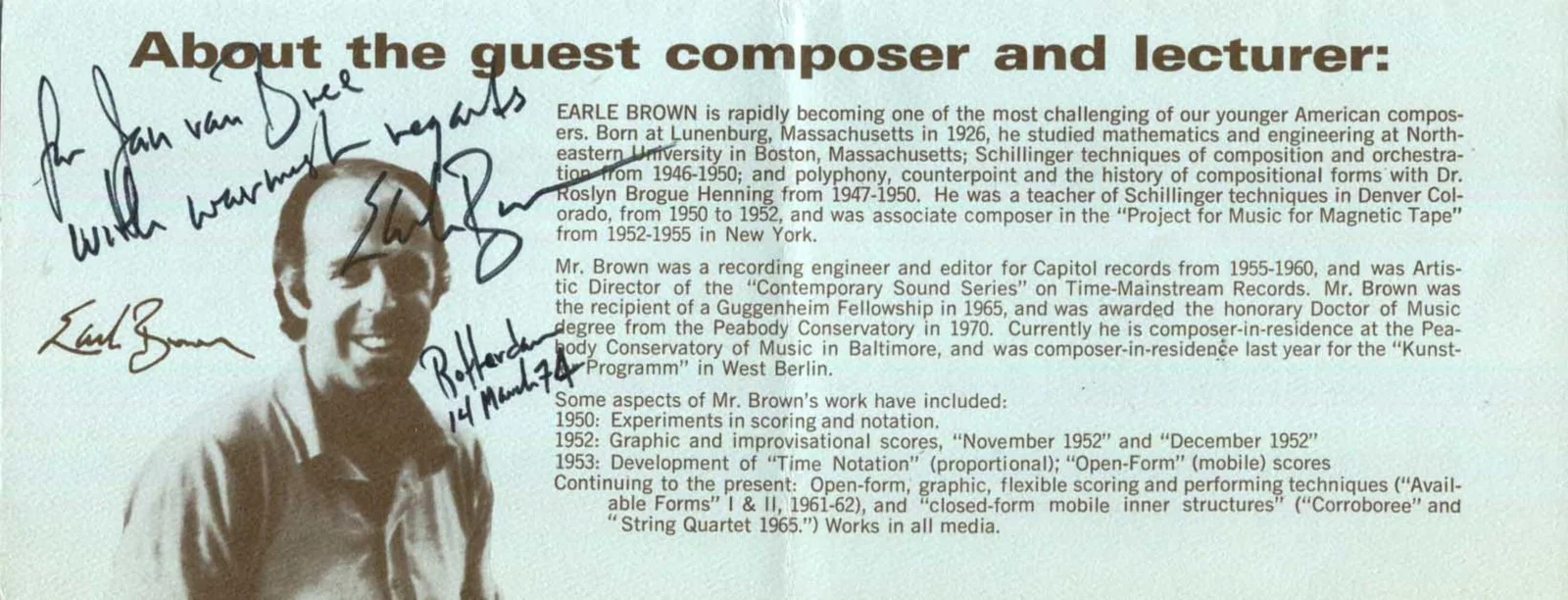 COMPOSER Earle Brown & CONDUCTOR Krzysztof Penderecki autographs, two promotion, изображение 2
