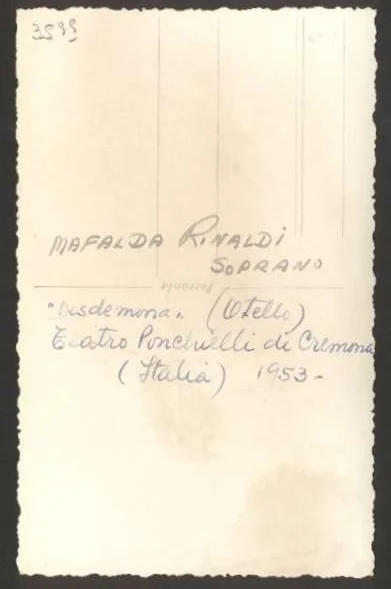 1954 R Photo Postcard Mafalda Rinaldi Opera Soprano Dedication & Original Signed, image 2
