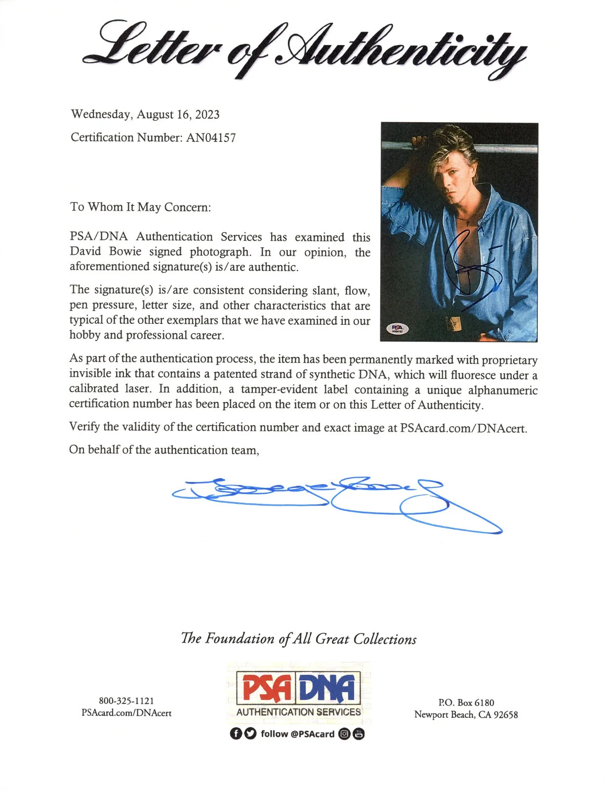 David Bowie — David Bowie Signed PSA/DNA LOA Autographed 8X10 Photo Autograph Auto PSA COA, image 3