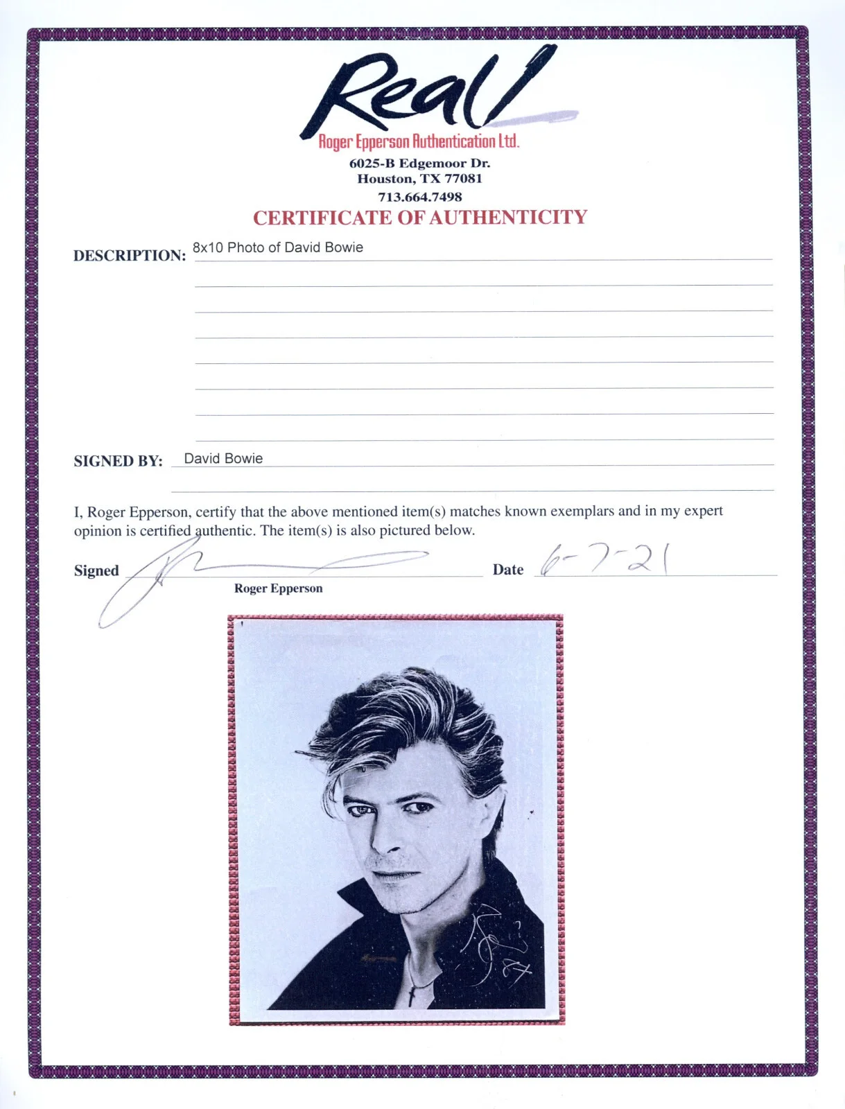 David Bowie — David Bowie Signed JSA LOA Autographed 8X10 Photo Autograph COA w/Date 1987, изображение 4