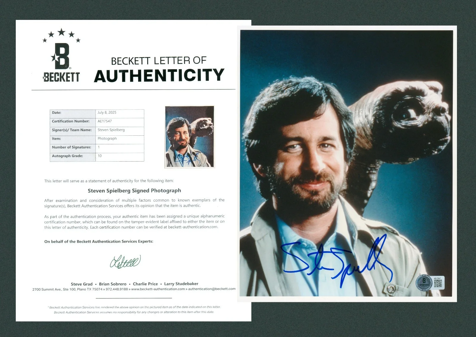 Steven Spielberg — Steven Spielberg Signed BAS LOA COA Autographed 8X10 E.T. Photo Grade 10 Auto
