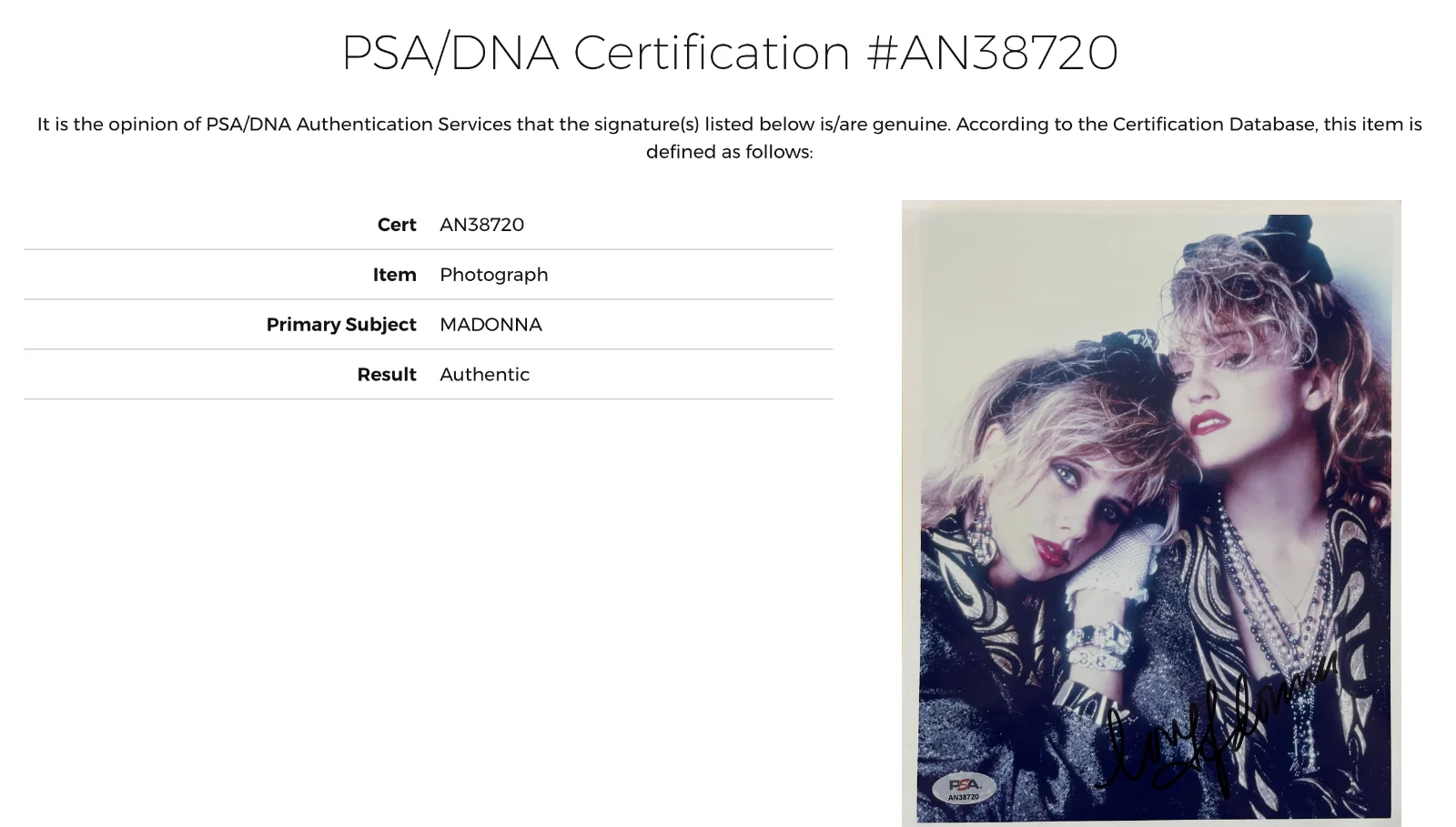 Madonna — Madonna Signed PSA/DNA LOA Autographed 8X10 Desperately Seeking Susan Photo Auto, image 5